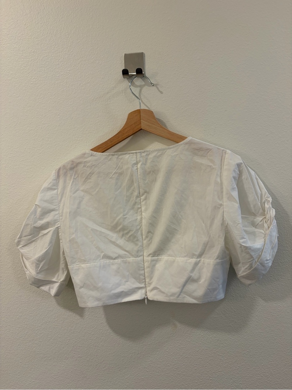 A.L.C. White Wrap-Front Puff Sleeve Crop Top - Picture 2 of 3